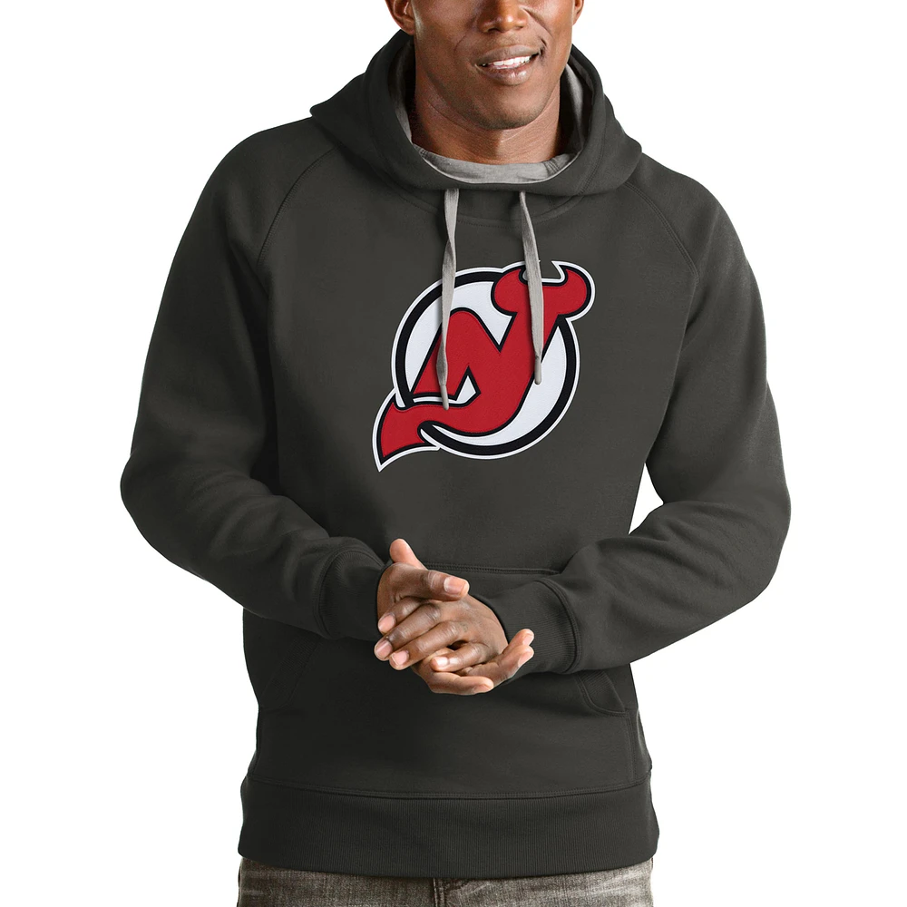 Men's Antigua Charcoal New Jersey Devils Logo Victory Pullover Hoodie