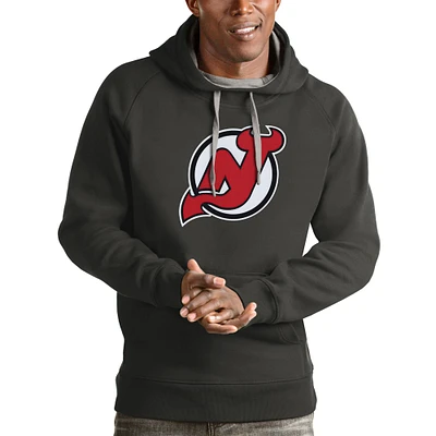Men's Antigua Charcoal New Jersey Devils Logo Victory Pullover Hoodie