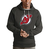 Men's Antigua Charcoal New Jersey Devils Logo Victory Pullover Hoodie