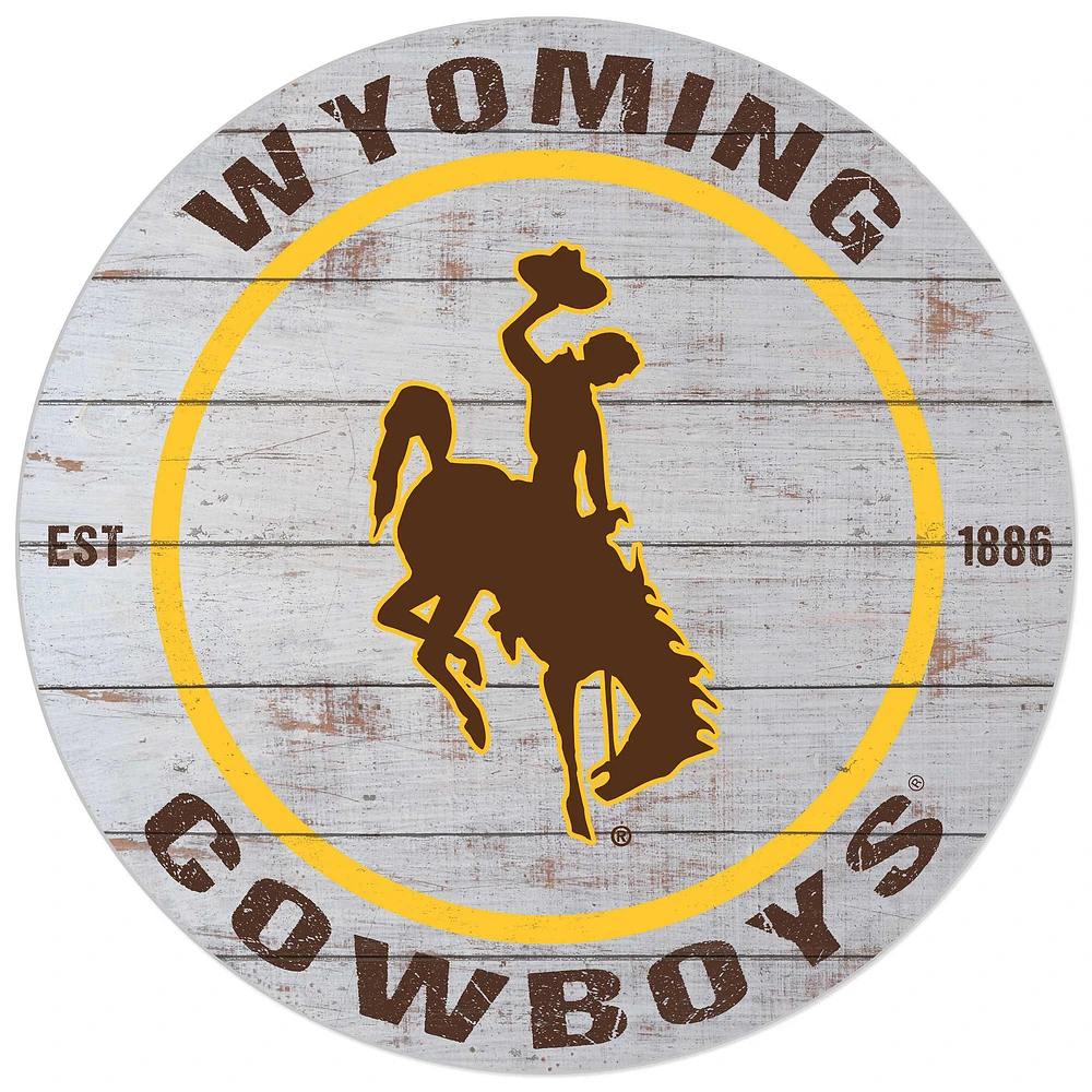 White Wyoming Cowboys 20'' x 20'' Indoor/Outdoor Weathered Circle Sign