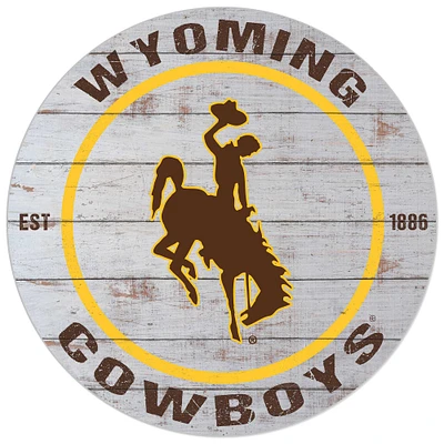White Wyoming Cowboys 20'' x 20'' Indoor/Outdoor Weathered Circle Sign