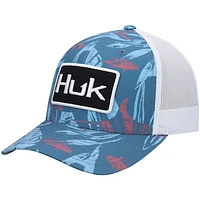 Men's Huk Blue Ocean Palm Trucker Logo Snapback Hat