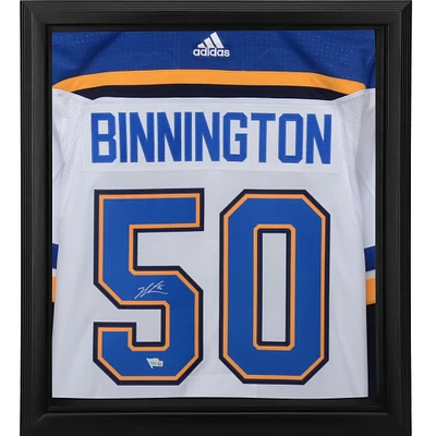 Jordan Binnington St. Louis Blues Autographed Framed White adidas Authentic Jersey Shadowbox with 2019 Stanley Cup Final Patch