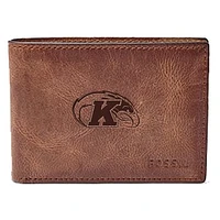 Men's Fossil Brown Kent State Golden Flashes Leather Derrick Front Pocket Bi-Fold Wallet