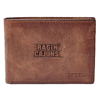 Men's Fossil Brown Louisiana Ragin' Cajuns Leather Derrick Front Pocket Bi-Fold Wallet