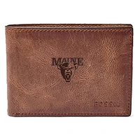 Men's Fossil Brown Maine Black Bears Leather Derrick Front Pocket Bi-Fold Wallet
