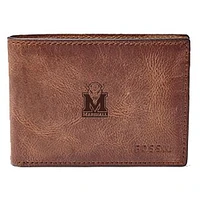 Men's Fossil Brown Marshall Thundering Herd Leather Derrick Front Pocket Bi-Fold Wallet