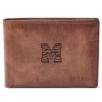 Men's Fossil Brown Memphis Tigers Leather Derrick Front Pocket Bi-Fold Wallet