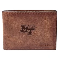 Men's Fossil Brown MTSU Blue Raiders Leather Derrick Front Pocket Bi-Fold Wallet