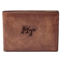 Men's Fossil Brown MTSU Blue Raiders Leather Derrick Front Pocket Bi-Fold Wallet