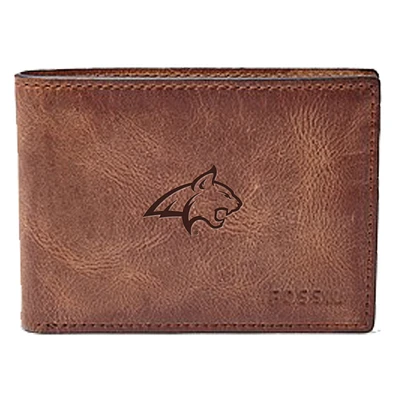 Men's Fossil Brown Montana State Bobcats Leather Derrick Front Pocket Bi-Fold Wallet