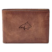 Men's Fossil Brown Montana State Bobcats Leather Derrick Front Pocket Bi-Fold Wallet