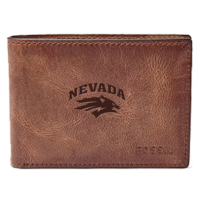 Men's Fossil Brown Nevada Wolf Pack Leather Derrick Front Pocket Bi-Fold Wallet