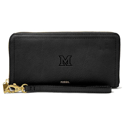 Women's Fossil Miami University RedHawks Leather Logan RFID Zip Around Clutch