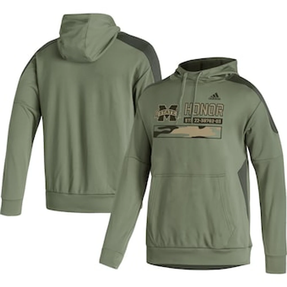 Men's adidas Green Mississippi State Bulldogs Military Appreciation Primegreen Pullover Hoodie