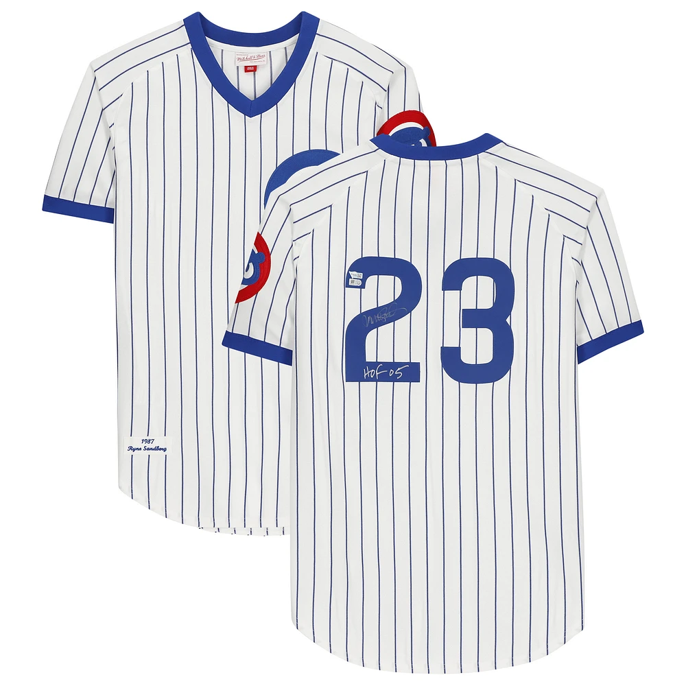 Ryne Sandberg Chicago Cubs Autographed White Pinstripe 1987 Mitchell & Ness Authentic Jersey with ''HOF 05'' Inscription