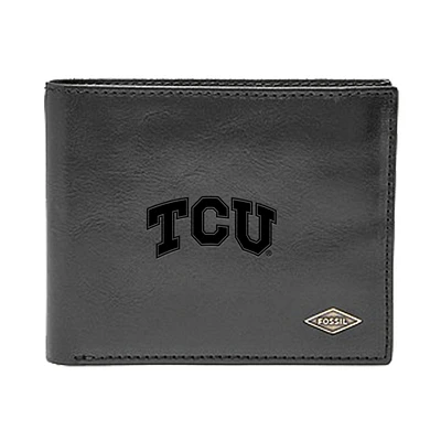 Men's Fossil Black TCU Horned Frogs Leather Ryan RFID Flip ID Bifold Wallet