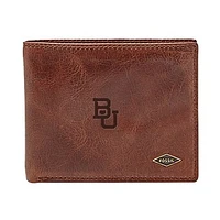 Men's Fossil Brown Baylor Bears Leather Ryan RFID Flip ID Bifold Wallet