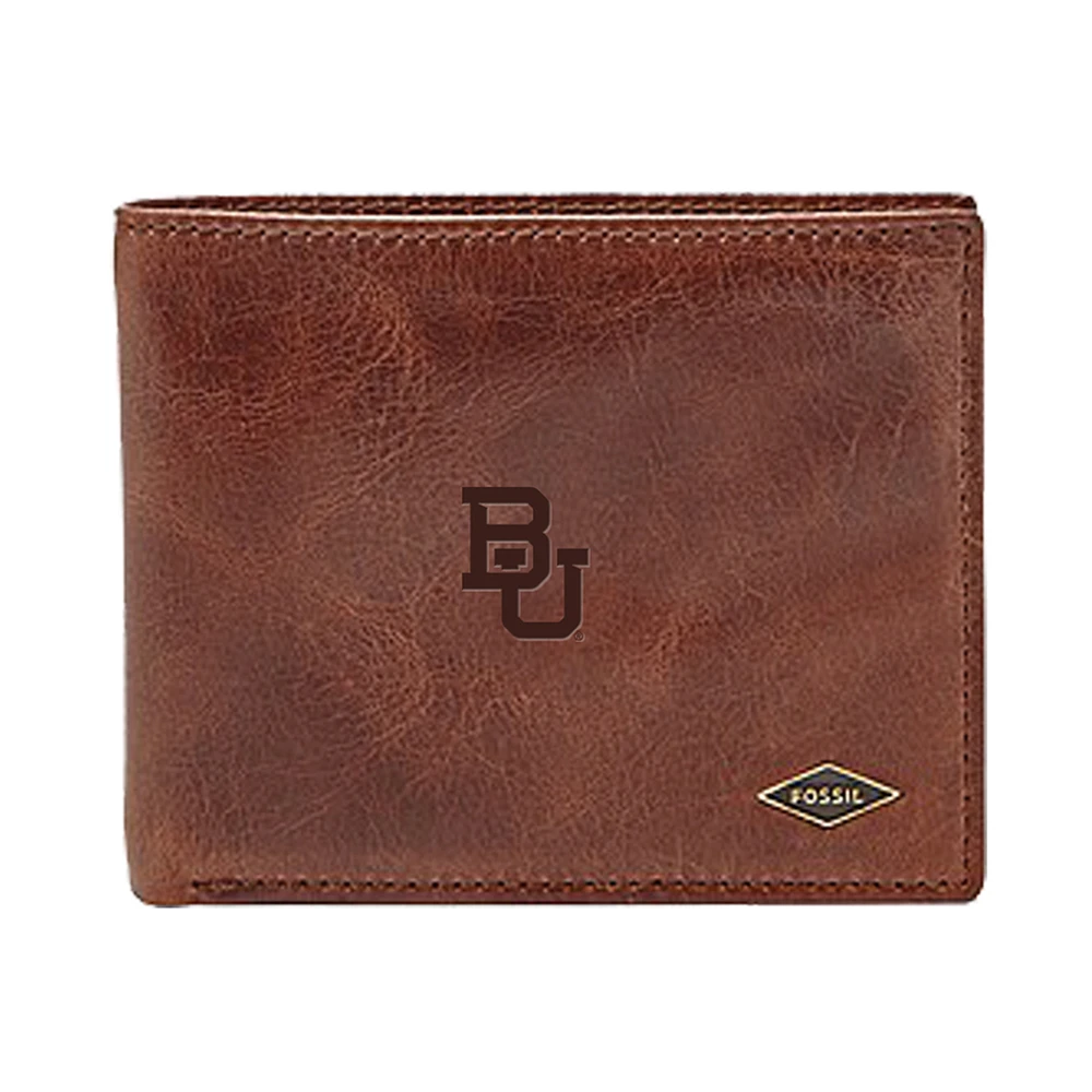 Men's Fossil Brown Baylor Bears Leather Ryan RFID Flip ID Bifold Wallet