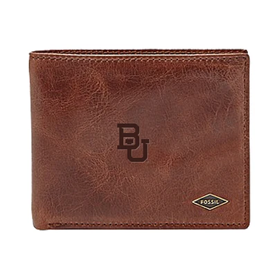 Men's Fossil Brown Baylor Bears Leather Ryan RFID Flip ID Bifold Wallet