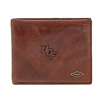 Men's Fossil Brown UCF Knights Leather Ryan RFID Flip ID Bifold Wallet