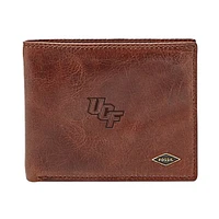 Men's Fossil Brown UCF Knights Leather Ryan RFID Flip ID Bifold Wallet