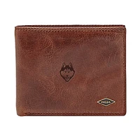 Men's Fossil Brown UConn Huskies Leather Ryan RFID Flip ID Bifold Wallet
