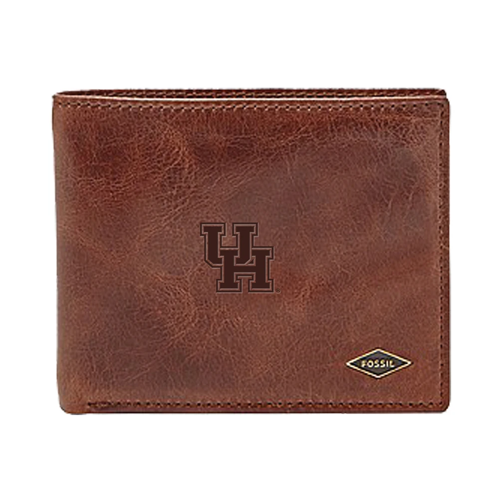 Men's Fossil Brown Houston Cougars Leather Ryan RFID Flip ID Bifold Wallet