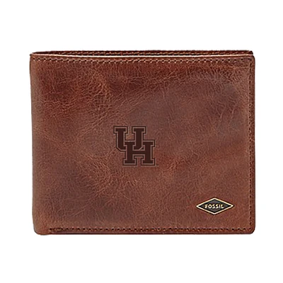 Men's Fossil Brown Houston Cougars Leather Ryan RFID Flip ID Bifold Wallet