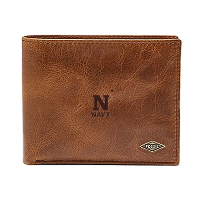 Men's Fossil Brown Navy Midshipmen Leather Ryan RFID Passcase Wallet