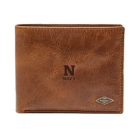 Men's Fossil Brown Navy Midshipmen Leather Ryan RFID Passcase Wallet