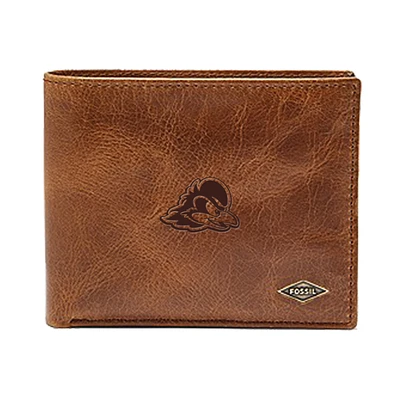 Men's Fossil Brown Delaware Fightin' Blue Hens Leather Ryan RFID Passcase Wallet