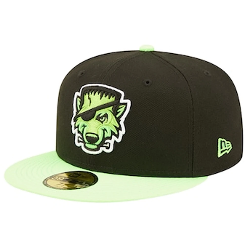 Men's New Era Black/Neon Green Erie SeaWolves Theme Night 59FIFTY Fitted Hat