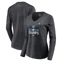 Women's Fanatics Heathered Charcoal New York City FC 2021 MLS Cup Champions Locker Room Long Sleeve V-Neck T-Shirt