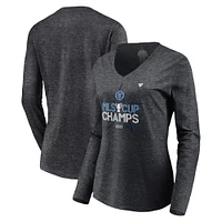Women's Fanatics Heathered Charcoal New York City FC 2021 MLS Cup Champions Locker Room Long Sleeve V-Neck T-Shirt