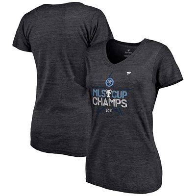 Women's Fanatics Heathered Charcoal New York City FC 2021 MLS Cup Champions Locker Room V-Neck T-Shirt