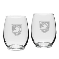 Army Black Knights 2-Piece 15oz. Stemless Wine Glass Set