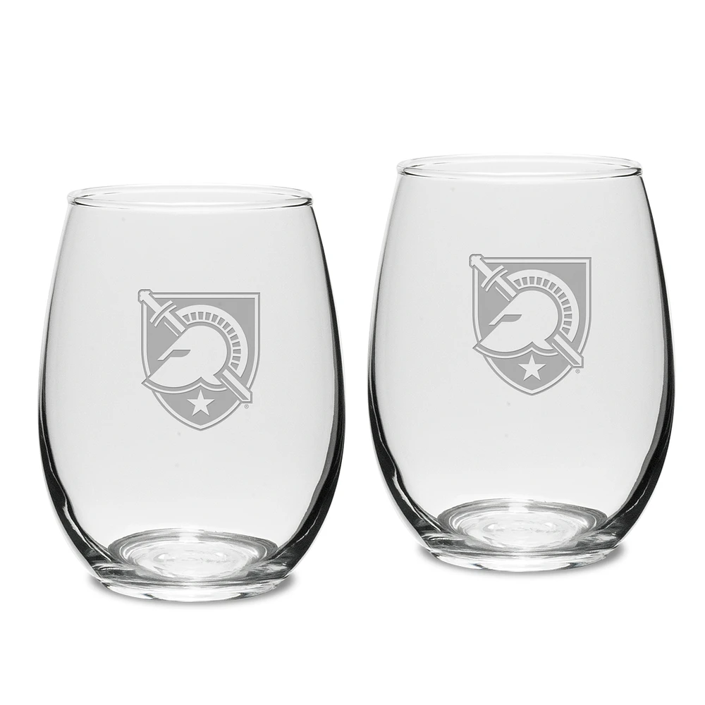 Army Black Knights 2-Piece 15oz. Stemless Wine Glass Set