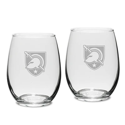 Army Black Knights 2-Piece 15oz. Stemless Wine Glass Set