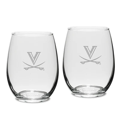 Virginia Cavaliers 2-Piece 15oz. Stemless Wine Glass Set