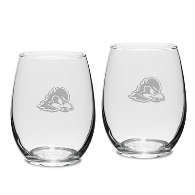 Delaware Fightin' Blue Hens 2-Piece 15oz. Stemless Wine Glass Set