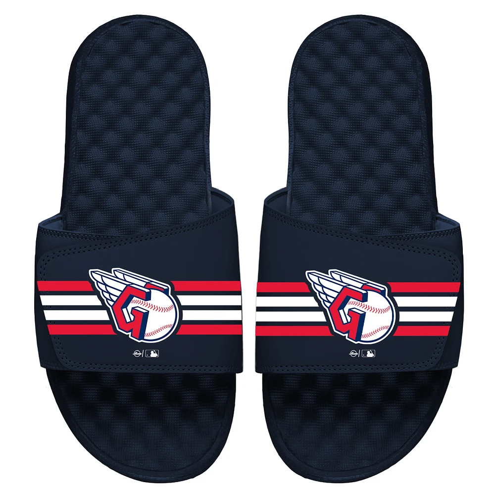 Youth ISlide Navy Cleveland Guardians Stripe Slide Sandals