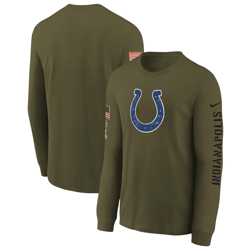 Youth Nike Olive Indianapolis Colts Salute To Service Team Logo Long Sleeve T-Shirt