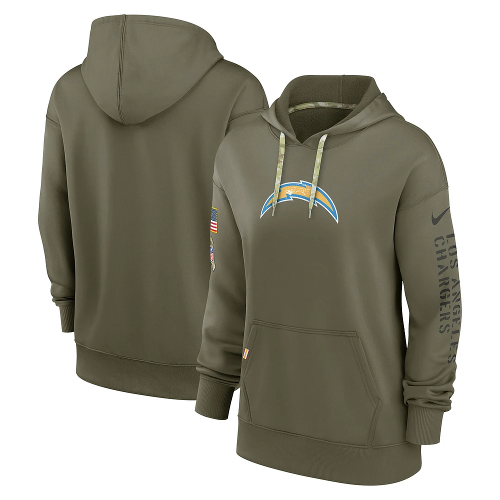 Women's Nike Olive Los Angeles Chargers Salute To Service Performance Pullover Hoodie