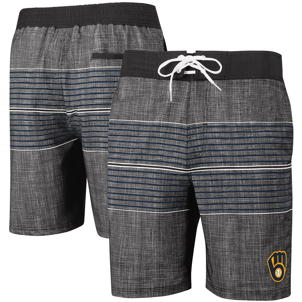 Men's G-III Sports by Carl Banks Charcoal Milwaukee Brewers Horizon Volley Swim Trunks