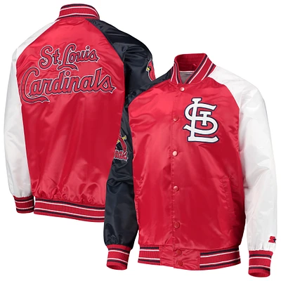 Men's Starter Red/Navy St. Louis Cardinals Reliever Varsity Satin Raglan Full-Snap Jacket