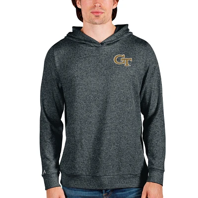 Men's Antigua Heathered Charcoal Georgia Tech Yellow Jackets Absolute Pullover Hoodie