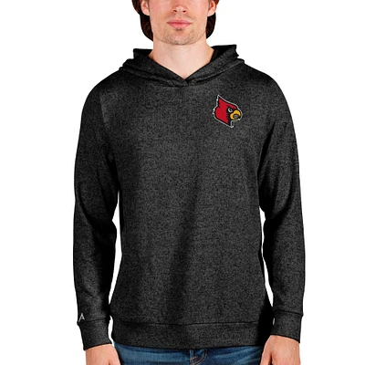 Men's Antigua Heathered Black Louisville Cardinals Absolute Pullover Hoodie