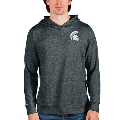 Men's Antigua Heathered Charcoal Michigan State Spartans Absolute Pullover Hoodie