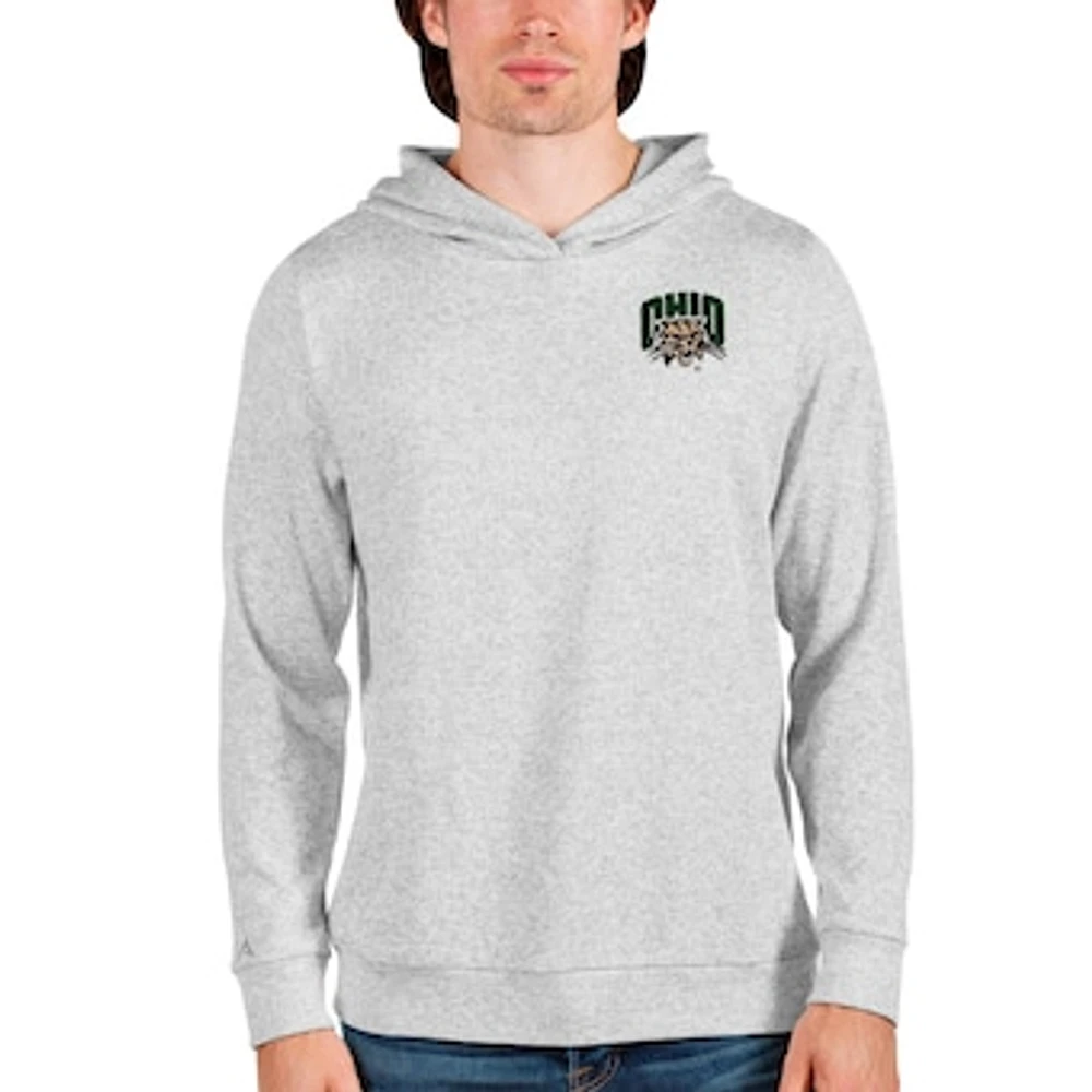 Men's Antigua Heathered Gray Ohio Bobcats Absolute Pullover Hoodie